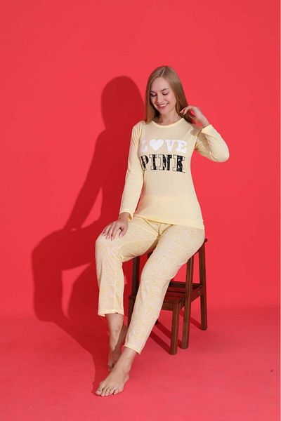 Intisimo Women's Pajamas, Long Sleeve, Love Pink, Cotton, Yellow - XXL