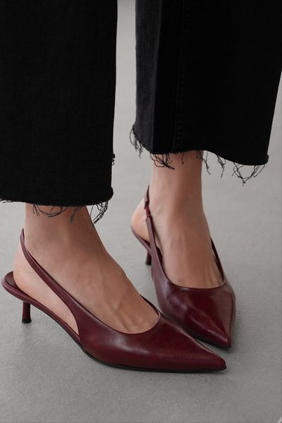 selinshoes Clove Pointed Toe Short Heeled Elastic Women's Stiletto- Bordo
