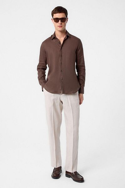 Antioch Brown 100% Linen Comfort Fit Men's Shirt