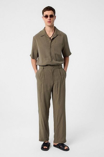 Antioch Khaki Relaxed Modal Fabric High Waist Men's Trousers