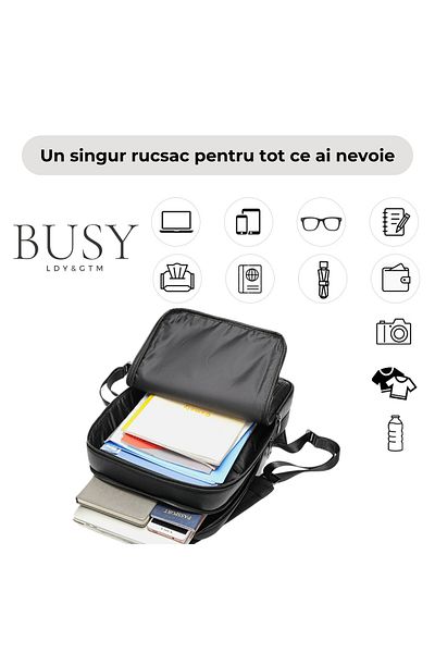 Busy Lady&Gentleman Laptop backpack Urban, men, genuine leather, multifunctional, trolley support, antiperspirant back