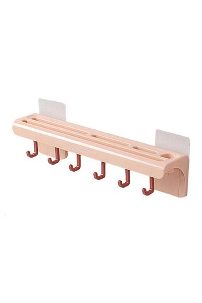 zola Suport de perete autoadeziv pentru ustensile de bucatarie, 6 carlige, 25.7x6x5.5 cm, roz