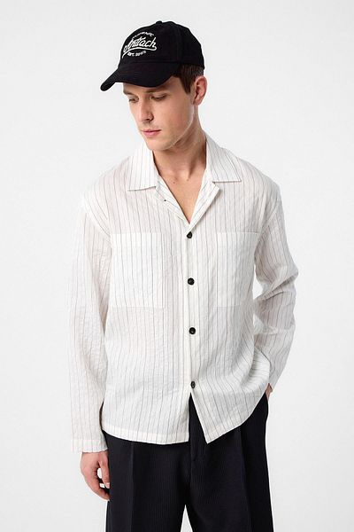 Antioch White Modal Fabric Striped Men's Shirt