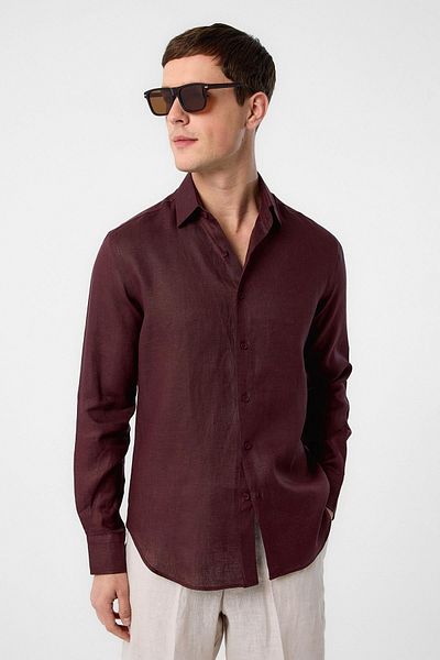 Antioch Claret Red 100% Linen Comfort Fit Men's Shirt