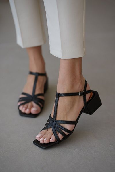 selinshoes Sandale de damă din piele naturală cu dungi în față Beary - NEGRE