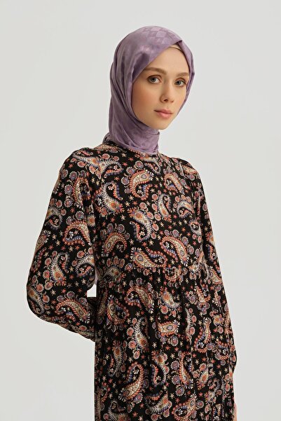 Armine Şal Desenli Elbise 25yt914 Siyah