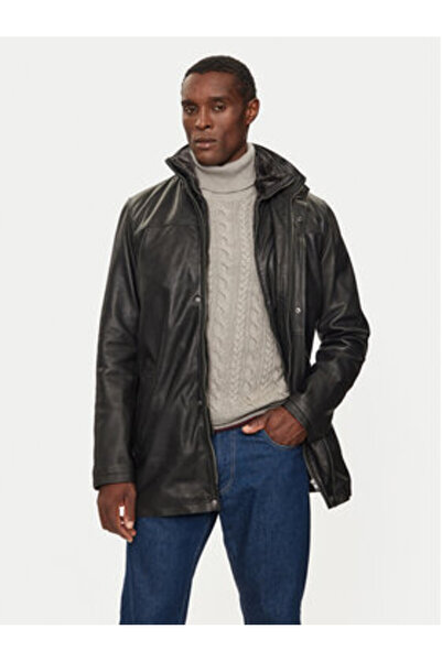 Serge Pariente Geacă de piele bărbătească PARKA ORIO Neagră