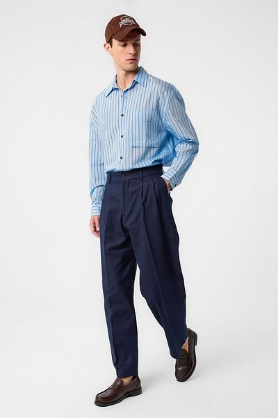 Antioch Navy Blue High Waist Cotton Men's Trousers