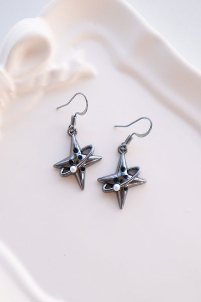 EFBUTİK Black Heart Star Crystal Pearl Imported Earrings