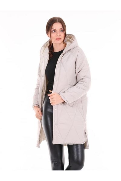 Intisimo Women's Long Hooded Quilted Jacket, Grey - L