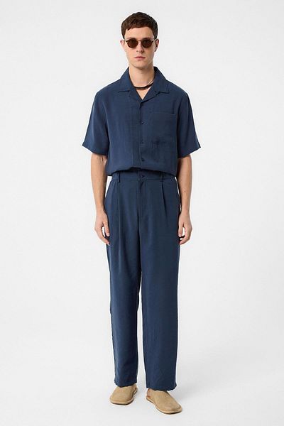 Antioch Navy Blue Relaxed Modal Fabric High Waist Men's Trousers