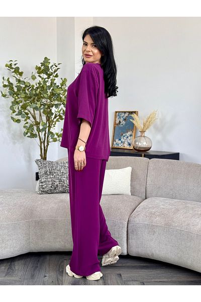 RAMONA BADESCU EXCLUSIVE Casual Suit with Wide Leg Pants Purple
