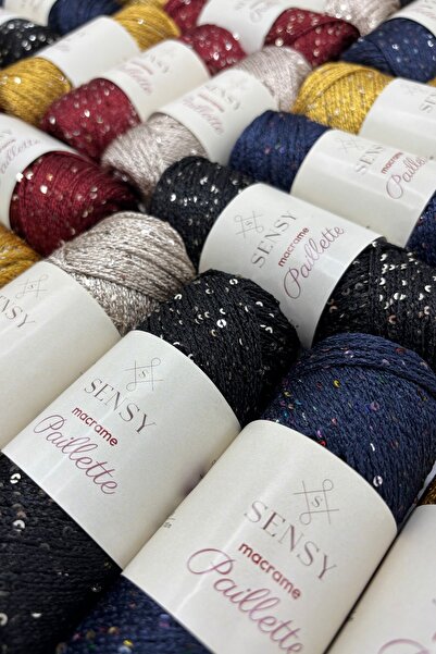 SENSY Paillette Pullu Polyester Makrome İpi Polyester Makrome İp Supla İpi Pullu Çanta İpliği Altın
