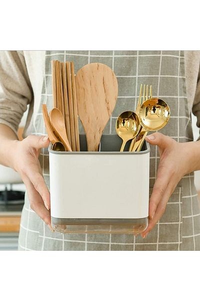zola Recipient pentru tacamuri cu scurgere, Zola®, cu 3 compartimente, din plastic, gri