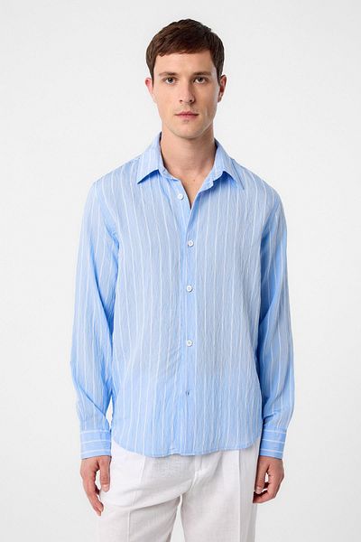 Antioch Baby Blue Relax Fit Striped Men's Shirt