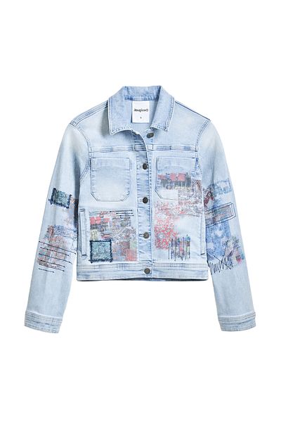 Desigual Jachetă din denim pentru femei 25SWED03 albastră