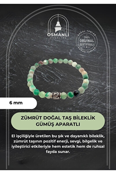 OSMANLI DOĞAL TAŞ Zümrüt Doğal Taş Fasetli Kesim Bileklik 6mm Gümüş Aparatlı