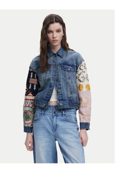 Desigual Jachetă din denim pentru femei 25SWED59 albastră