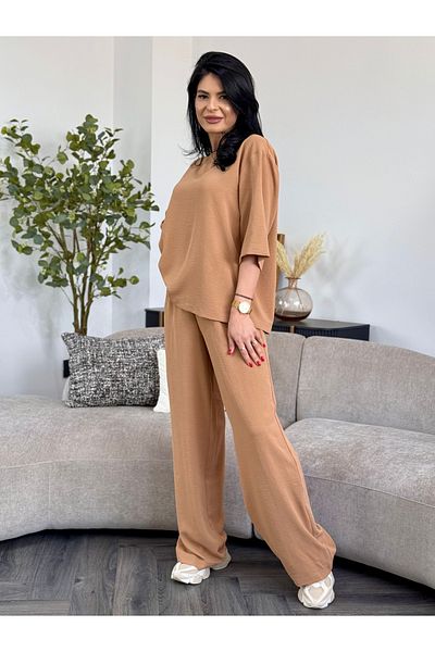RAMONA BADESCU EXCLUSIVE Casual Suit with Wide Leg Pants Mocha