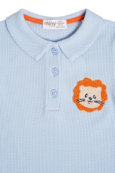 Miny Center Waffle Fabric Lion Figured Baby Boy Jumpsuit