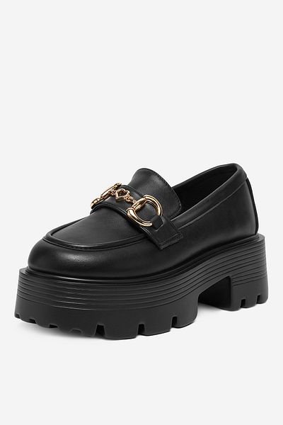 DeeZee Mocasini damă cu talpă groasă și talpă joasă, negri, mărimea 36