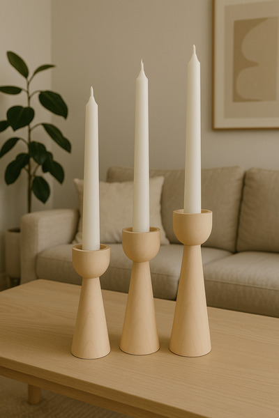 mebaconcept Doğal Ahşap Şamdan Seti 17.5cm & 15cm & 12.5 , El Yapımı, Rustik ...