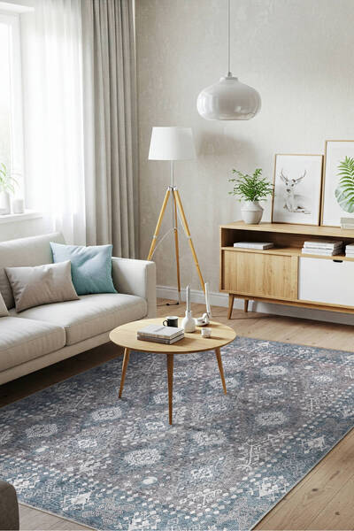 ARTLOOP Stonart Eskitme Vintage Desenli Yeşil Otantik Yıkanabilir Şönil Halı AL 466