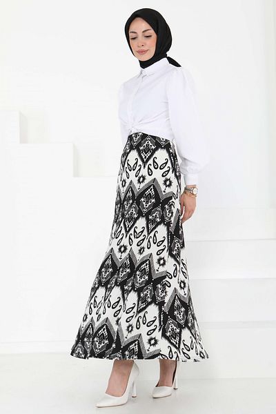 TOFİSA Patterned Kiloş Skirt Black - 27130