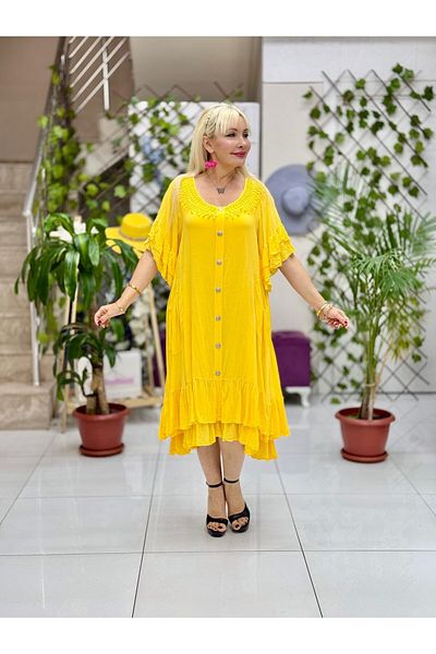Punta Otantik Vl2006 Buttoned Voile Dress Yellow