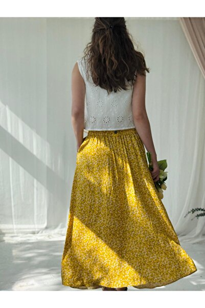 Retrobird Valerie Viskon Kloş Uzun Etek Kadın Sarı