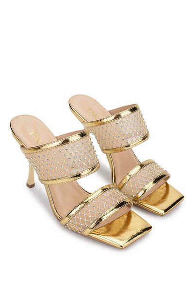 Tamer Tanca Women's Leather/Textile Gold Heeled Slippers