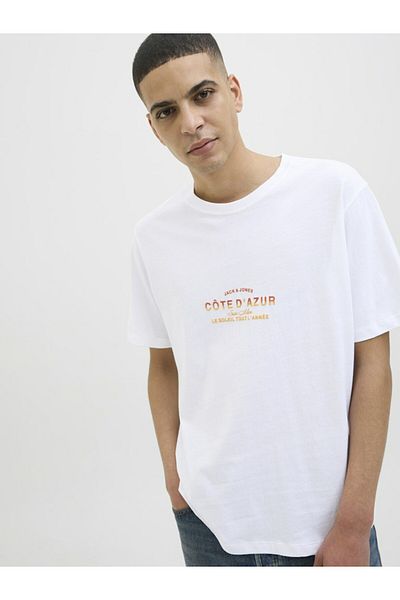 Jack & Jones Ανδρικό λευκό μπλουζάκι Jorcanggu Chest Tee Ss Crew Neck 12277227-Brightwhi