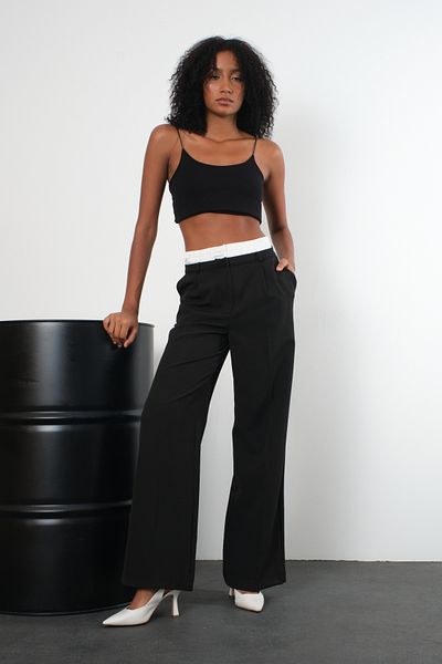 Bolivente Black Regular Waist Garni Detailed Trousers