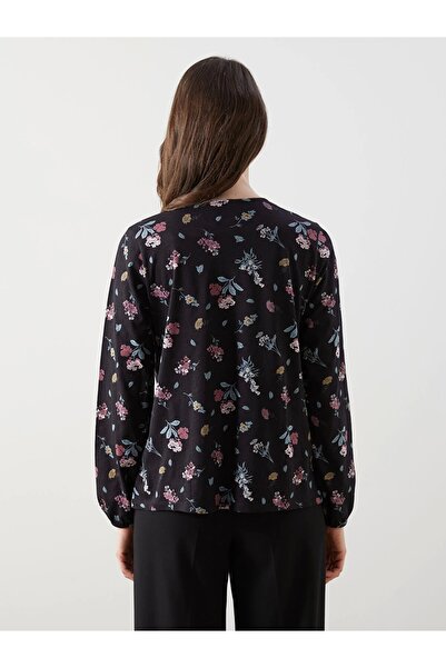 LC Waikiki LCW Grace Siyah Bağlamalı Yaka Çiçekli Kadın Bluz