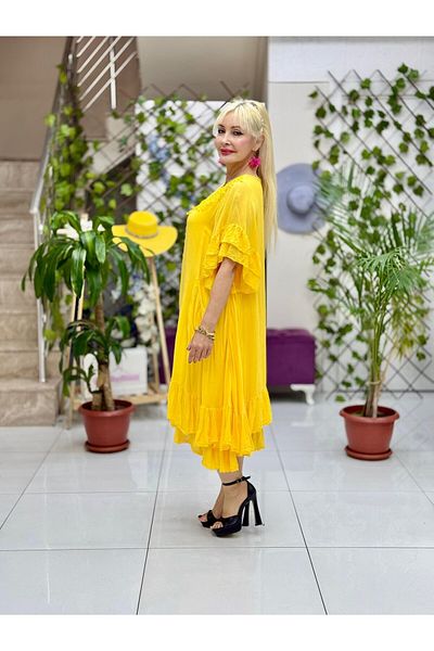 Punta Otantik Vl2006 Buttoned Voile Dress Yellow
