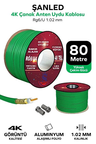 Genel Markalar Anten Uydu Yeşil Kablosu Rg6 U4 Tv Anten Kablo 48 Tel-80 Metre