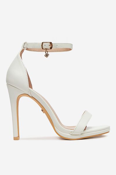 DeeZee Sandale cu toc înalt pentru femei, stiletto, albe, talie înaltă, 40