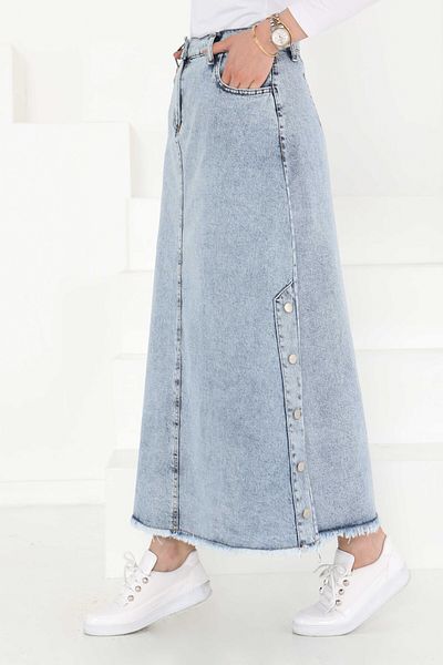 TOFİSA Skirt with Button Detail on Sides Ice Blue - 27161