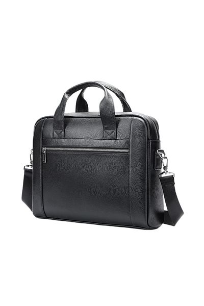 Busy Lady&Gentleman Baron 14' laptop bag, genuine leather, unisex briefcase, shoulder and hand bag, black