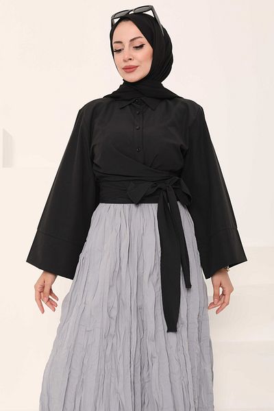 TOFİSA Front Tie Shirt Black - 27034