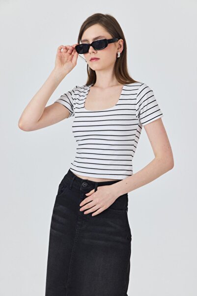 Rays Bela majica sa U izrezom Prugasto 4016