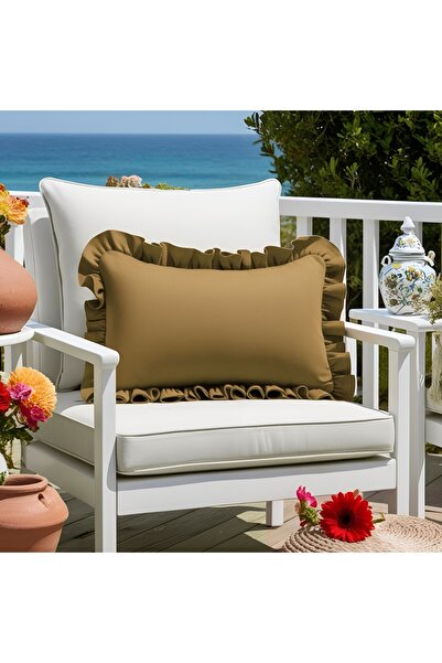 Bc Home Buff Country Ruffled Rectangular Throw Pillow Cover Soft Textured Vin...