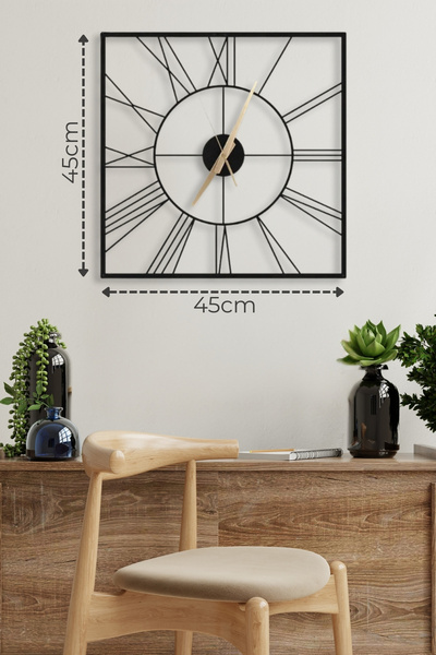 Metalium Concept Roma Rakamlı Dekoratif Kare Siyah Metal Duvar Saati 45x45cm ...