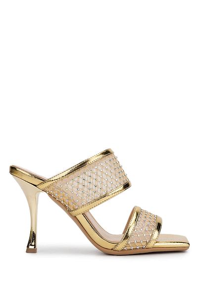 Tamer Tanca Women's Leather/Textile Gold Heeled Slippers