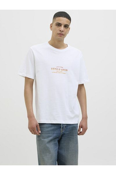 Jack & Jones Ανδρικό λευκό μπλουζάκι Jorcanggu Chest Tee Ss Crew Neck 12277227-Brightwhi