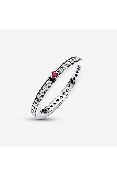 Pandora Inel Pandora cu inima rosie Sparkling si inimioare tip Pave din Zirconiu si Argint 925 - 52