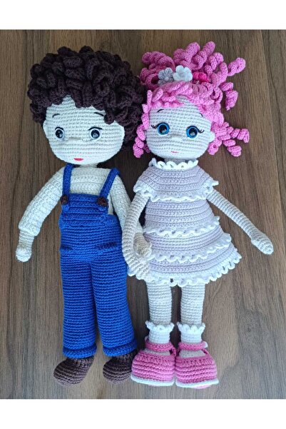 NGA's Pembe Saçlı Amigurimi Örgü Kız Bebek Uyku Arkadaşı