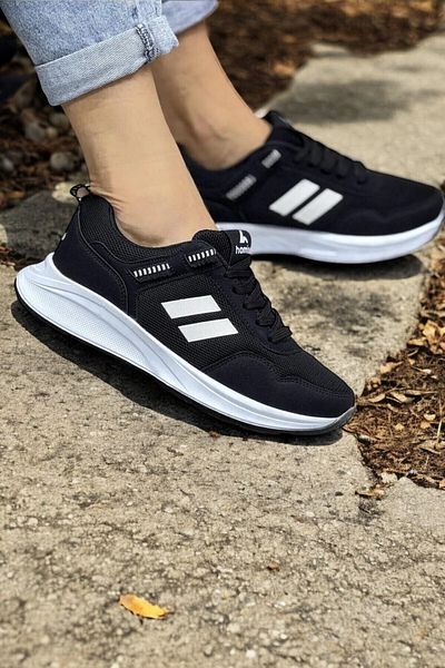 OBAY LİFE Pantofi sport confortabili unisex, negru, alb, cu două dungi, plasă casual NBR4002