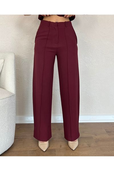 Nesil Long Loose Women's Trousers with Front Piping Detail