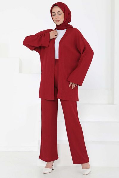 TOFİSA Kimono Set with Pockets Claret Red - 27131